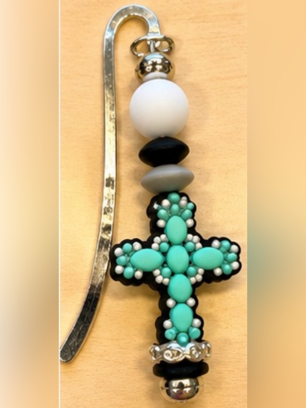 Turquoise Bead Cross Metal Bookmark